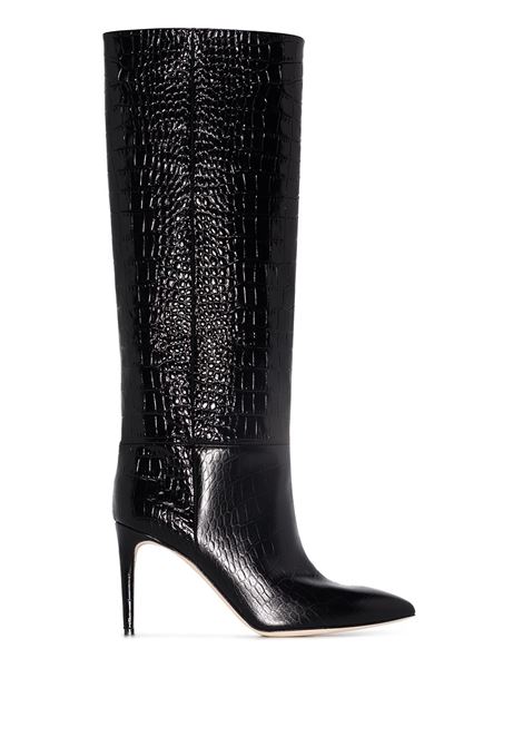 Black crocodile-embossed boots Paris Texas - women